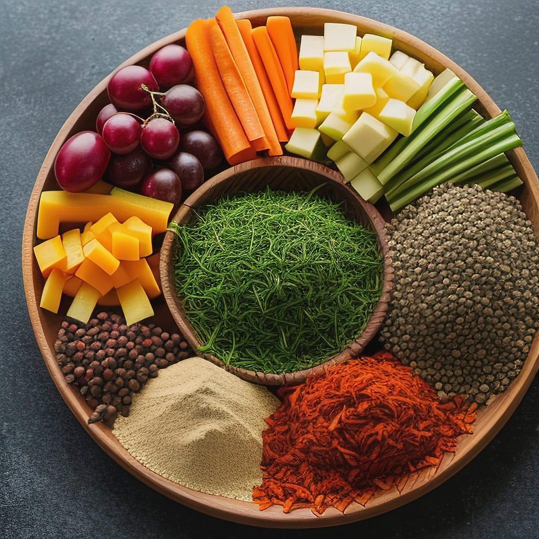Assortment of vegetables, herbs and spices